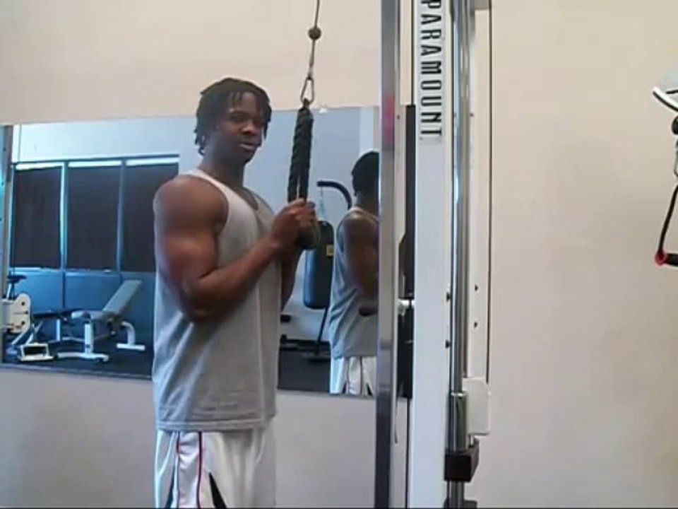 Julian  Brown Pro Natural Bodybuilder demonstrates Tricep Rope Extensions
