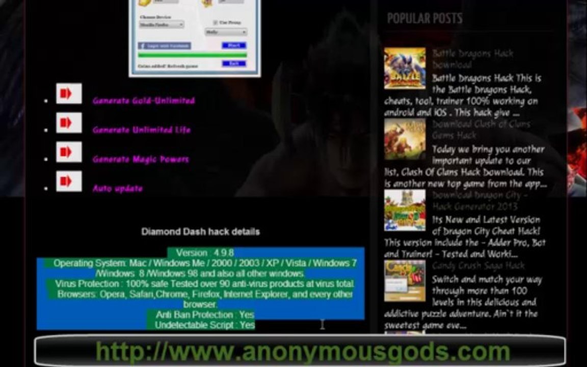 Diamond Dash hack - Auto update