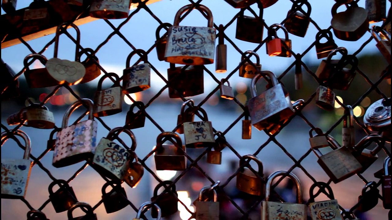 Paris, Bridge of Arts. Pont des Arts. Love locks. France. May 2012