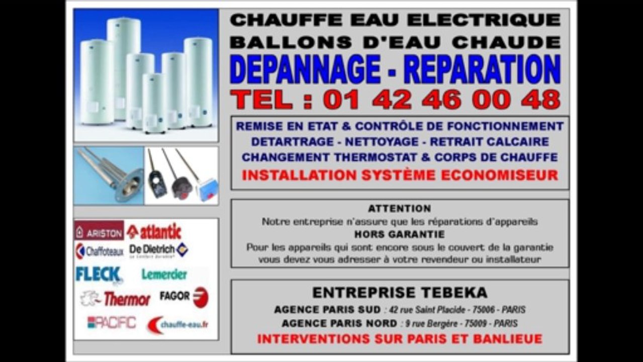 CHAUFFE EAU ELECTRIQUE - 0142460048 - SAV DÉPANNAGE REPARATION PARIS IDF BALLON D'EAU CHAUDE