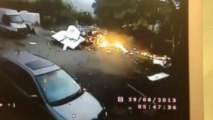 Burger van bursts into flames on CCTV