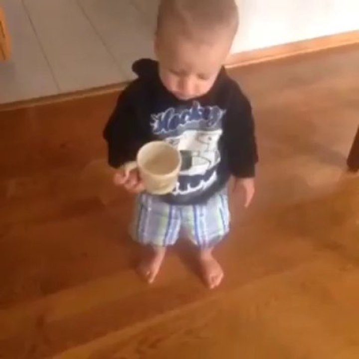 Funny baby fail!! Falling down after walking and slipping water..