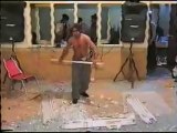Crazy guy having a blood bath while dancing