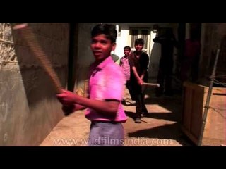 Kids doing some stunts during Holi celebration in Rajasthan