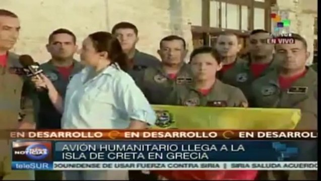 Avión de ALBA con ayuda humanitaria para sirios llega a Creta