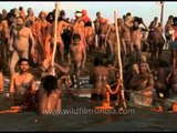 Naga sadhu takes holy dip at Ganga river during Ardh Kumbh
