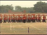 Army Unit synchronizing contingent with the trumpets sound at BSF Tattoo Day
