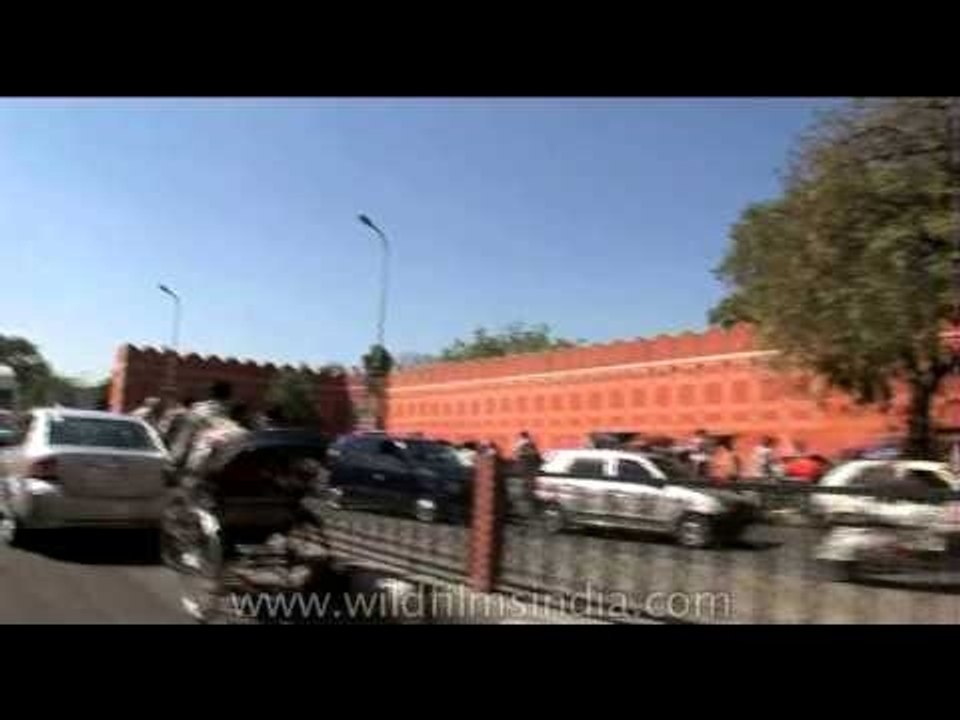 Driving through one of the gates of the old walled city - Jaipur