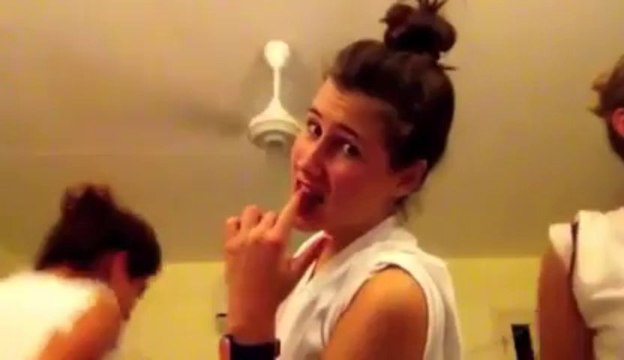 Dumb girl hit by a fan!