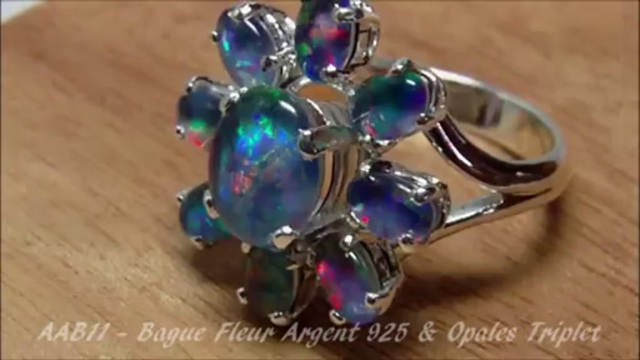 AAB11 - OPAL ORION - Bijou Bague Fleur Argent 925 & Opales Triplet Australie