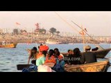 Devotees enjoying holy boat ride during Ardh Kumbh Mela in Allahabad