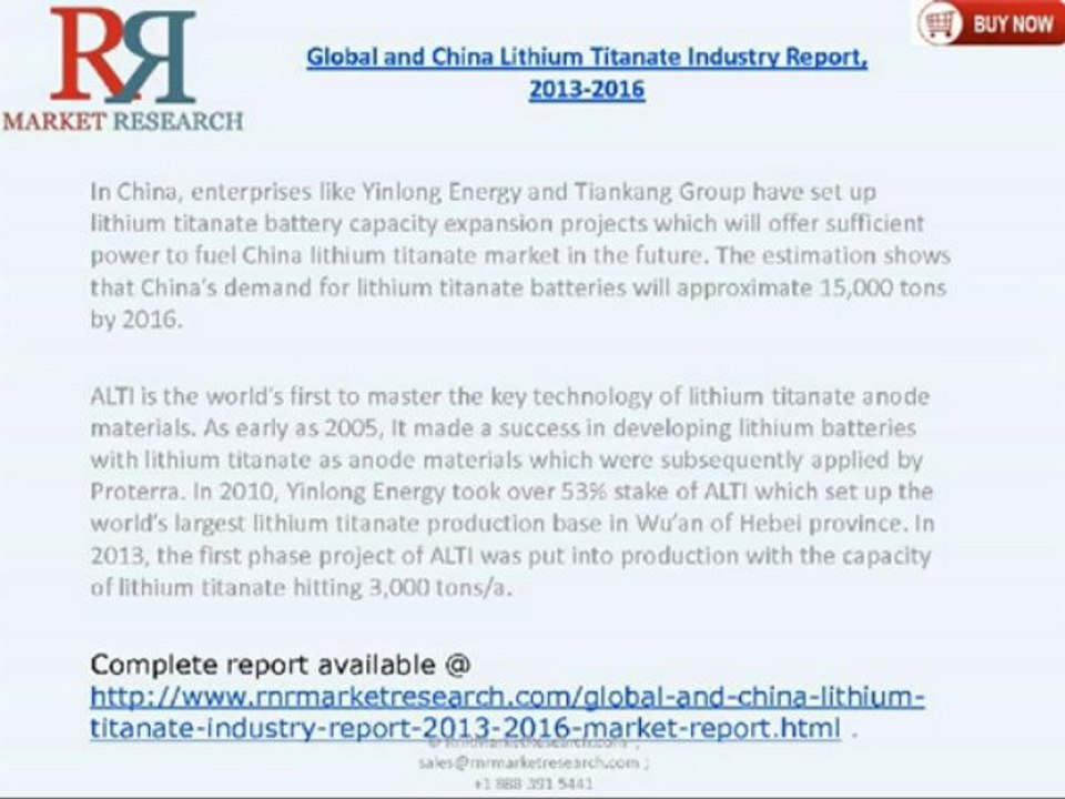 RnRMR: Global and China Lithium Titanate Industry