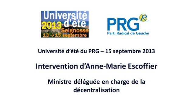 Université d'ete PRG 2013 - Discours d'Anne-Marie Escoffier
