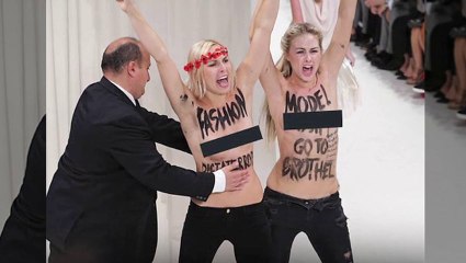 Models Run Topless Protesting Paris Fashion Week - Feminists Protest Paris Fashion Week