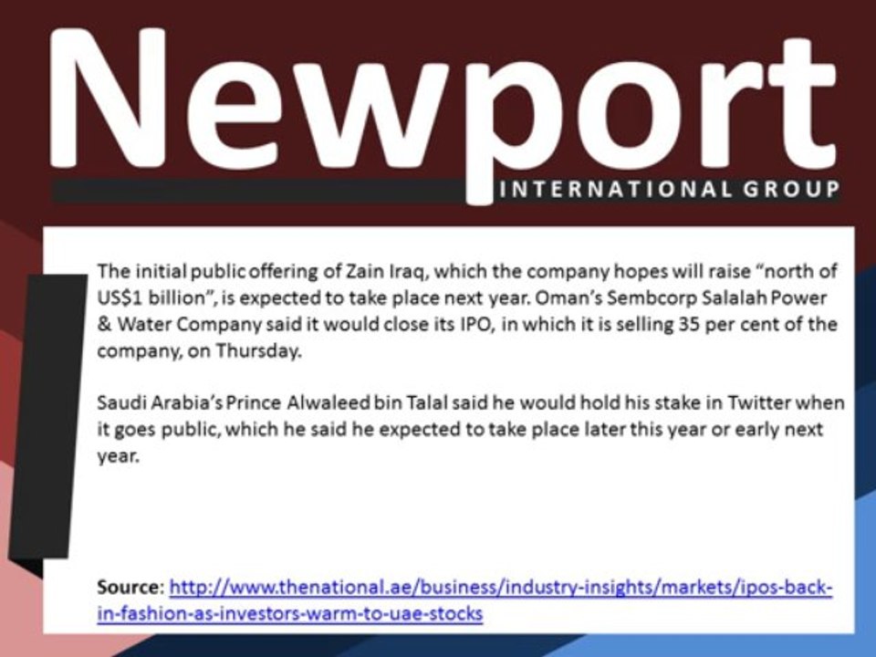 Newport International Group: IPOs back in fashion as investors warm to UAE stocks