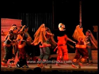Lord Krishna with gopis performing onstage during Khajuraho Dance festival