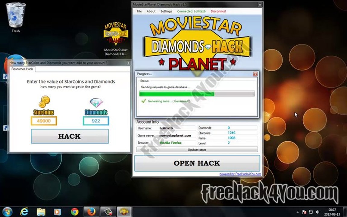 Hack to Moviestarplanet for Diamonds and Starcoins v1.5 - 2013
