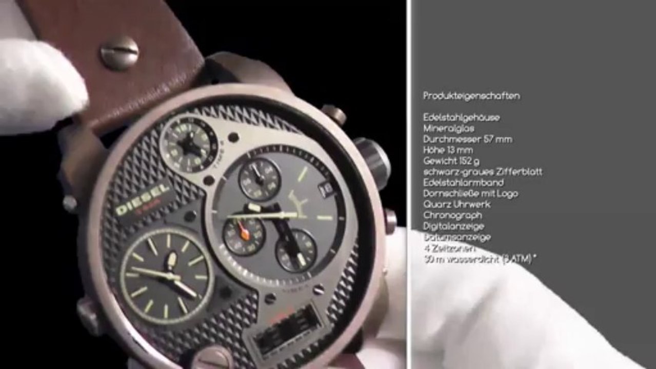 Diesel XXL Herrenuhr 4 Zeitzonen Chronograph Quarz Uhr DZ7246 Lederarmband