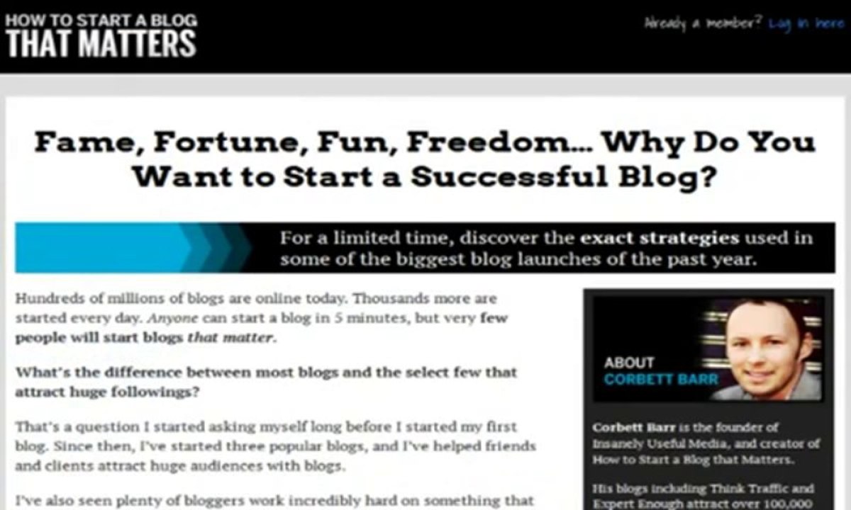 How to Start A Blog That Matters - Corbett Barr's How to Start A Blog That Matters Review