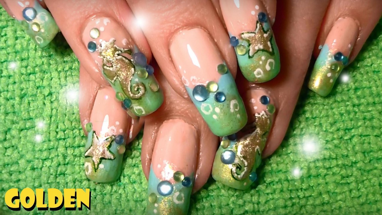 *Golden Seahorse Nail Art Design Tutorial*