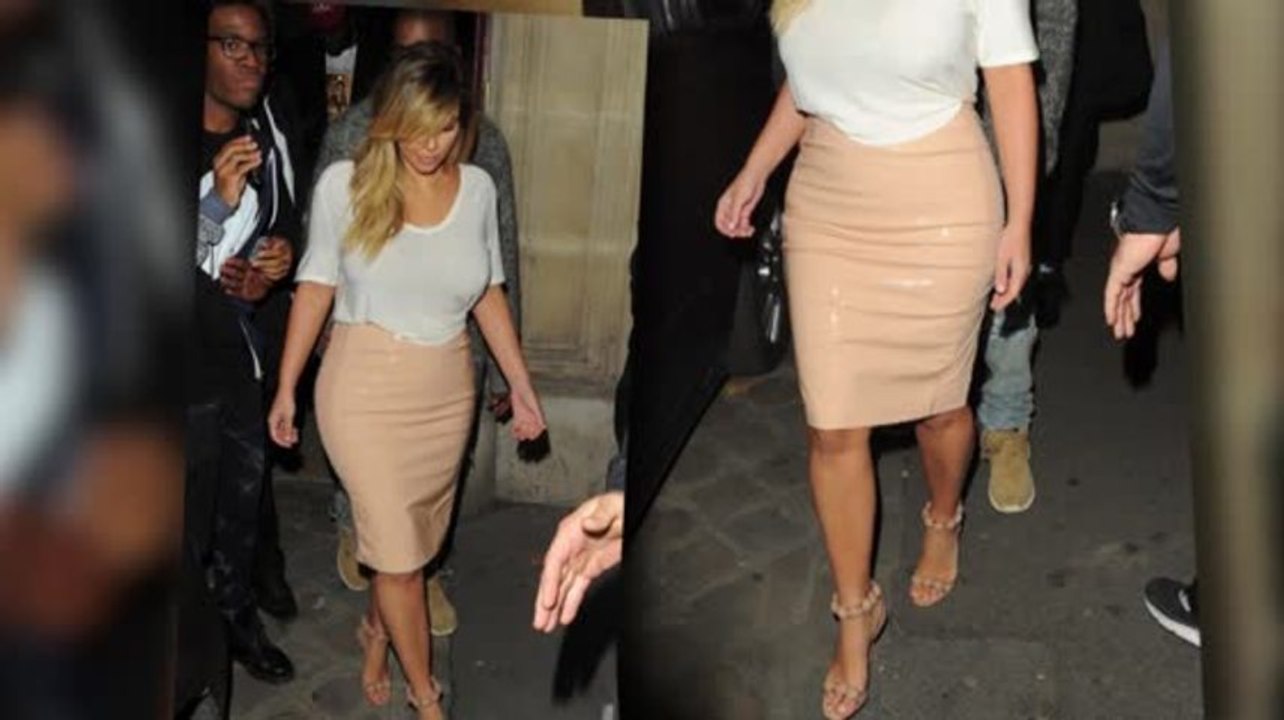 Kim Kardashian Shows Off Her Slim Waist in a Nude Pencil Skirt on a Dinner Date With Kanye West