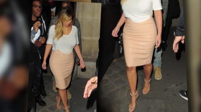 Kim Kardashian Shows Off Her Slim Waist in a Nude Pencil Skirt on a Dinner Date With Kanye West
