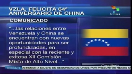 Venezuela felicita a la República Popular China por 64 aniversario