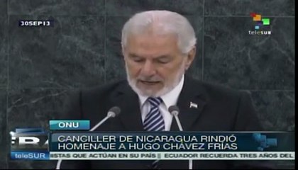 Canciller de Nicaragua ride homenaje a Chávez en ONU