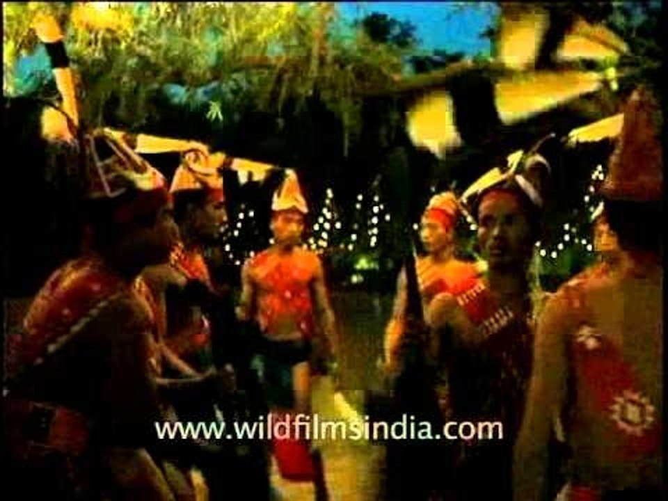 Wancho tribals of Arunachal Pradesh dancing at the Ozele Festival