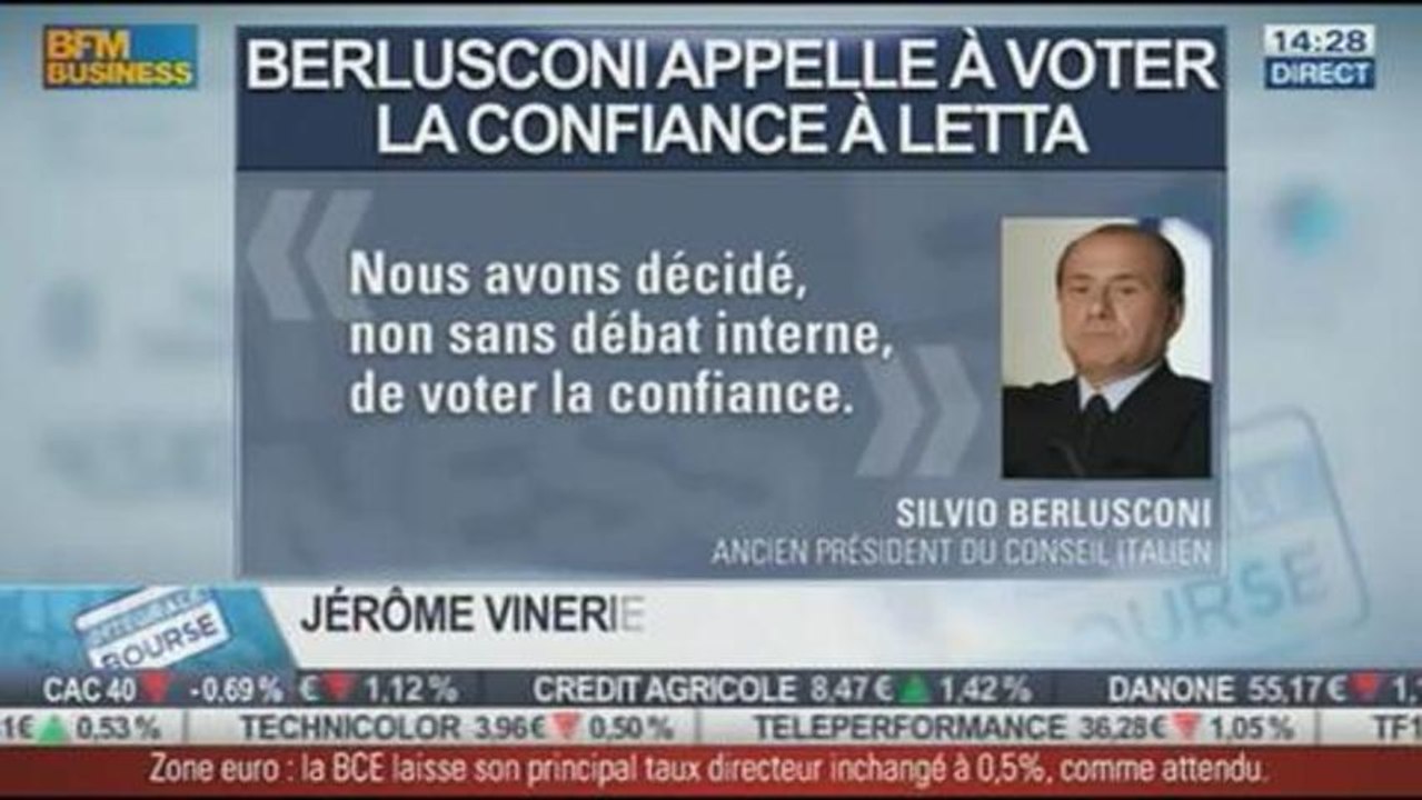 Hausse du FTSE MIB et l'appel de Berlusconi à voter la confiance : Jérôme Vinerier, dans Intégrale Bourse - 02/10
