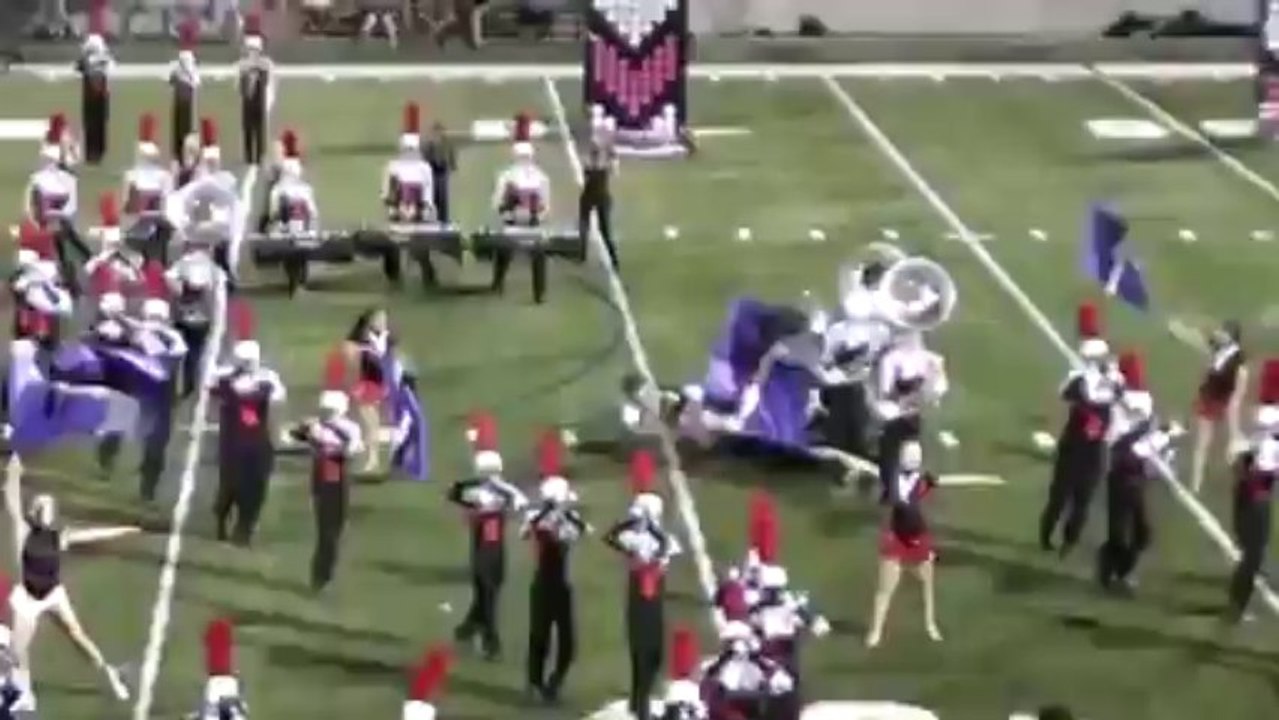 Hilarious Seven Tuba Pileup during halftime show!! Lake Travis High School