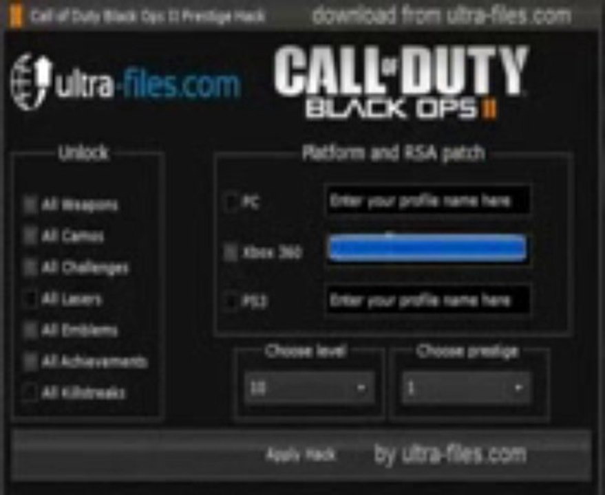 NEW! Call of Duty Black Ops 2 Prestige Hack + Unlockables (X360PS3PC)[Update  September 2013]