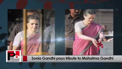 Sonia Gandhi pays respect to Mahatma at Raj Ghat on Bapu's 144th birth anniversary