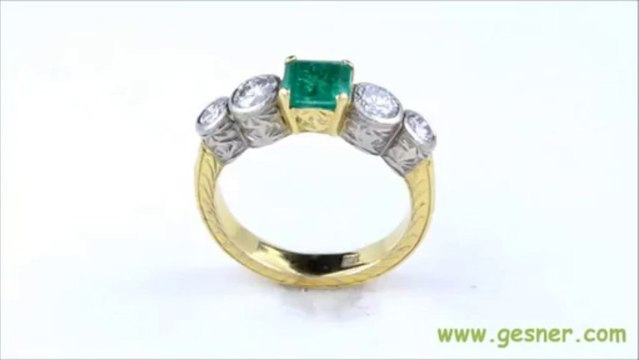 .50 ct. .50 ct. Emerald, .90 ct. T.W. Diamond & 18K Yellow Gold/Platinum Engagement Ring- J32438