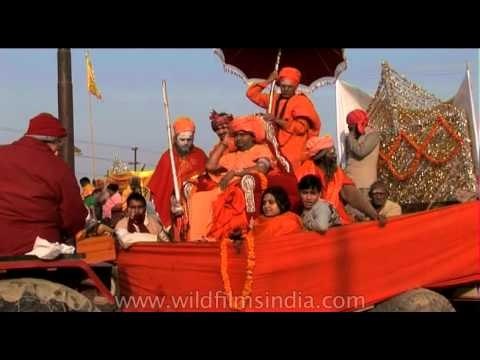 Sadhus participate in a religious procession during Ardh Kumbh Mela at Prayag in 2007