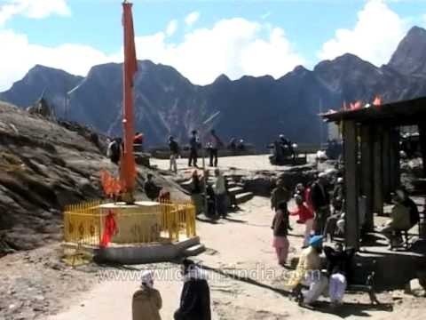 Pilgrims around the Hemkund Sahib Gurudwara