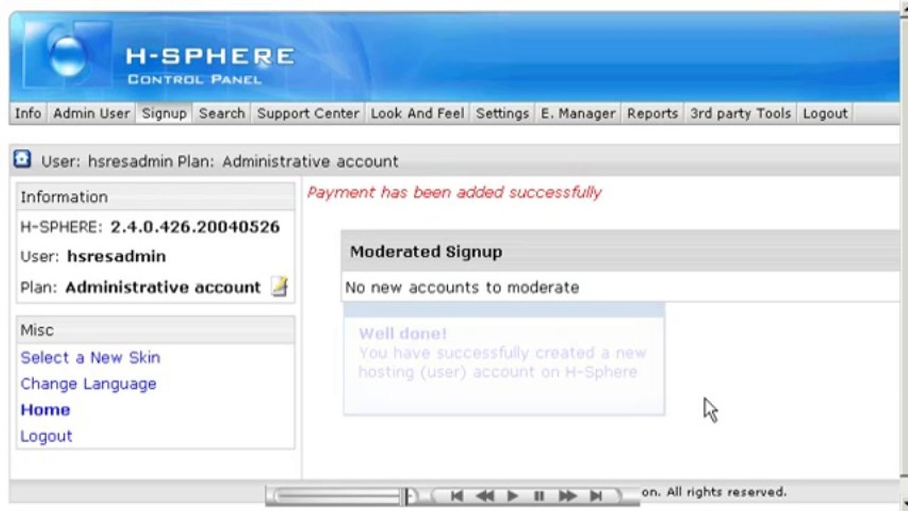 Creating new hosting (user) accounts in H-sphere - Reseller Guide - Host Department LLC