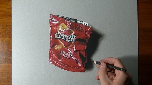Dessin réaliste d'un paquet de chips