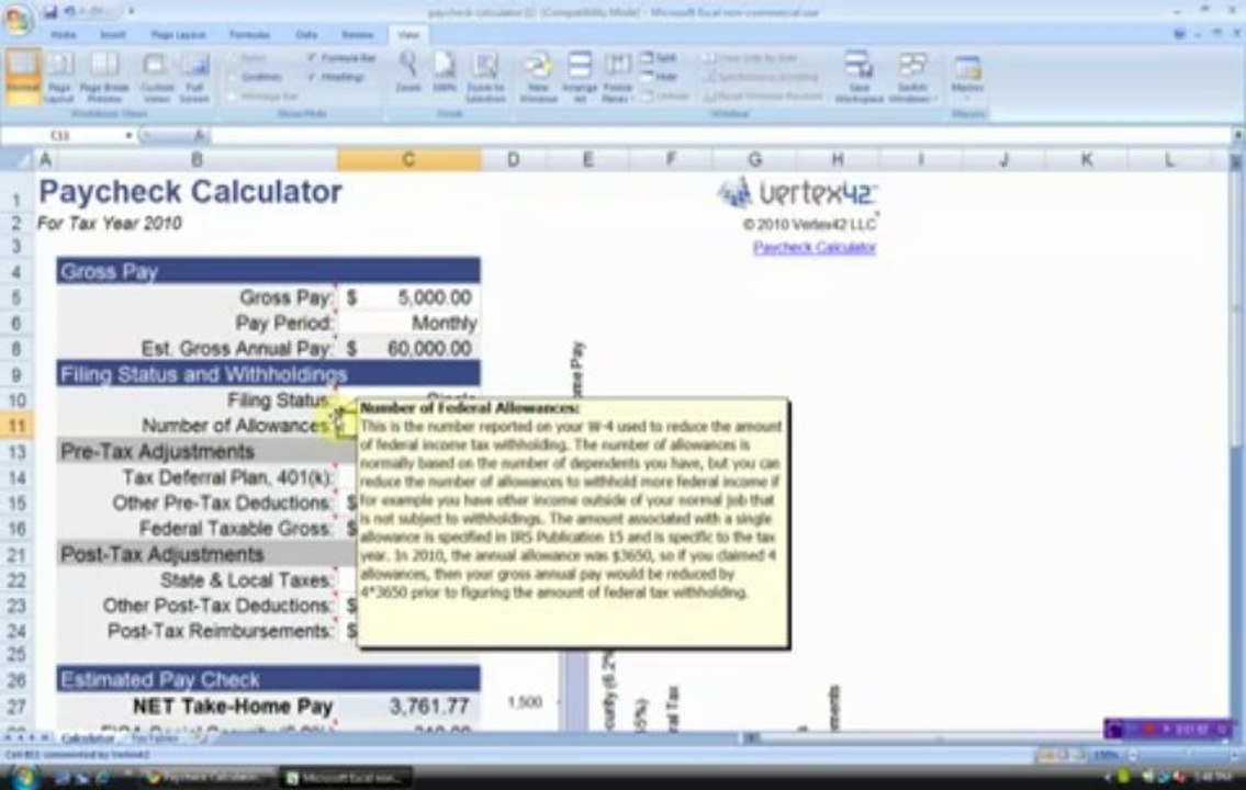 paycheck calculator - vertex42