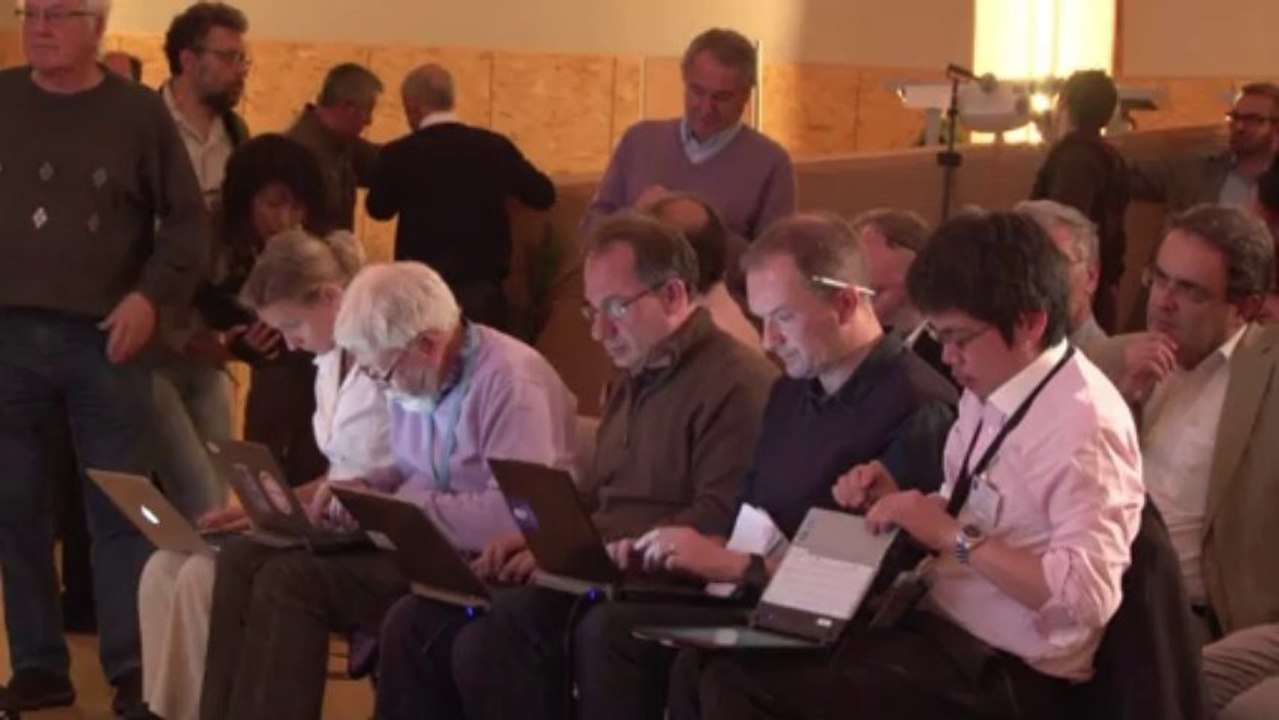 Scientists from CERN celebrate after Nobel announcement