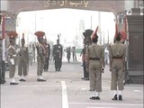 Indian soldier and Pakistan soldier marching side by side at Wagah Border