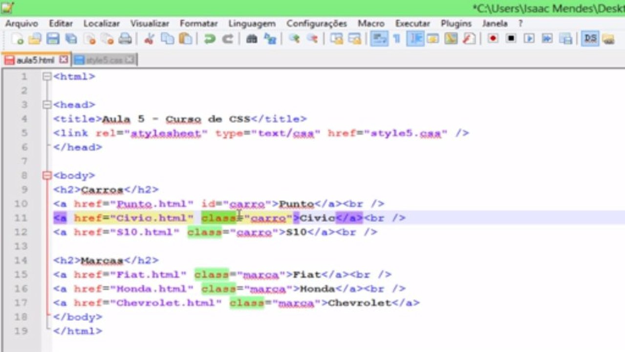 Curso de CSS - Aula 5 (Classe, ID e Span)
