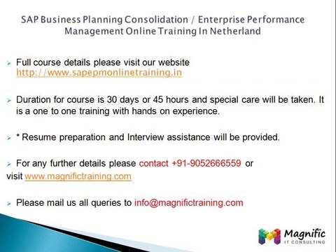 SAP Business Planning And Consolidation & Enterprise Performance Management Online Training Netherland