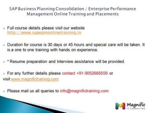 SAP Business Planning And Consolidation/Enterprise Performance Management Online Training and Placements