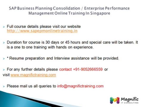 SAP Business Planning And Consolidation & Enterprise Performance Management Online Training Singapore