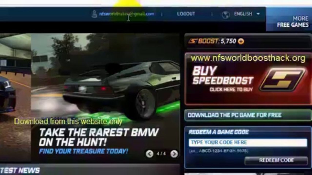 How to get free speed boost codes for nfs world HD