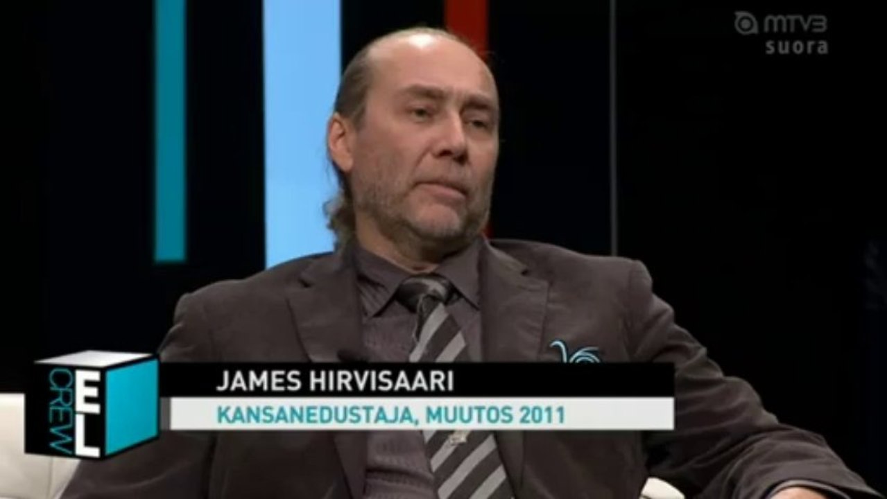Kansanedustaja James Hirvisaari (M11) Enbuskella