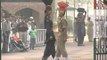 Indian soldier and Pakistan soldier gave a friendly hand-shake at Wagah Border