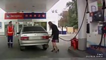 Woman Embarrasses Herself at Gas Station