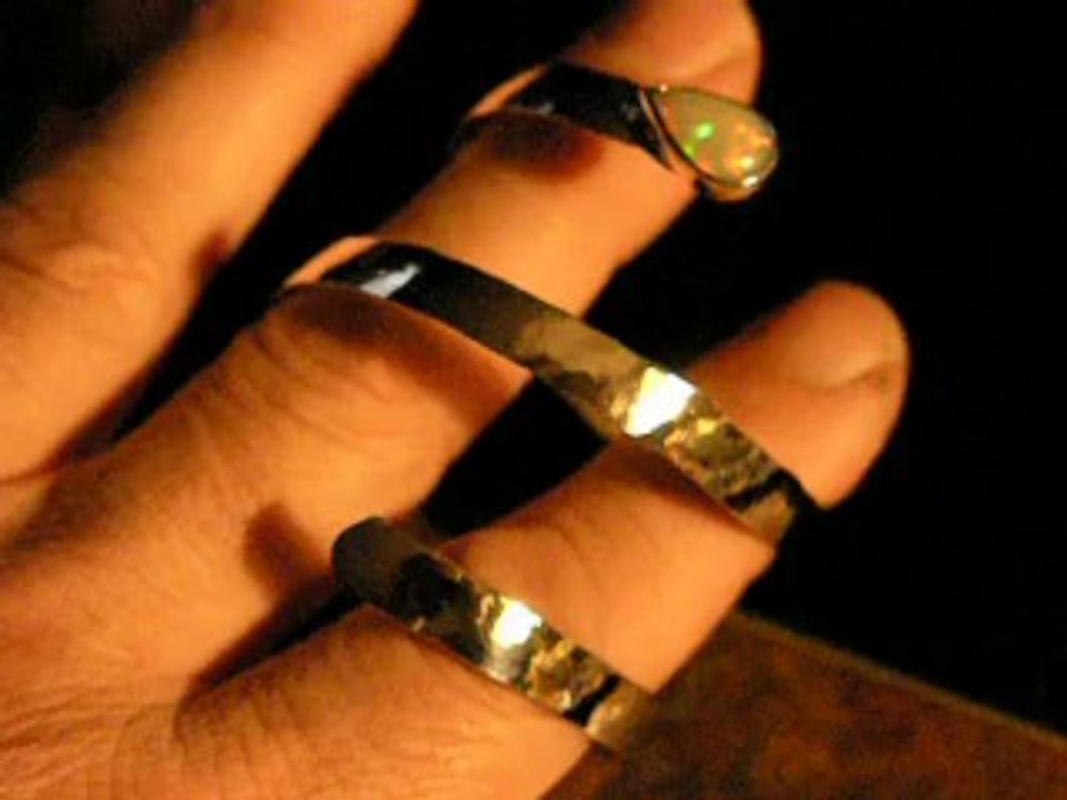 Hammered Sterling Bracelet w/ Ethiopia Opal